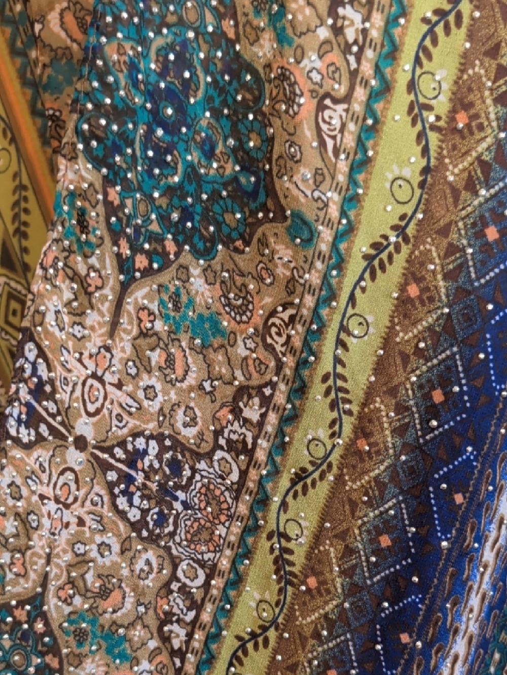 Jessica Multicolor Paisley Sheer Kimono in Teal, Brown & Cream - Picture 5 of 8